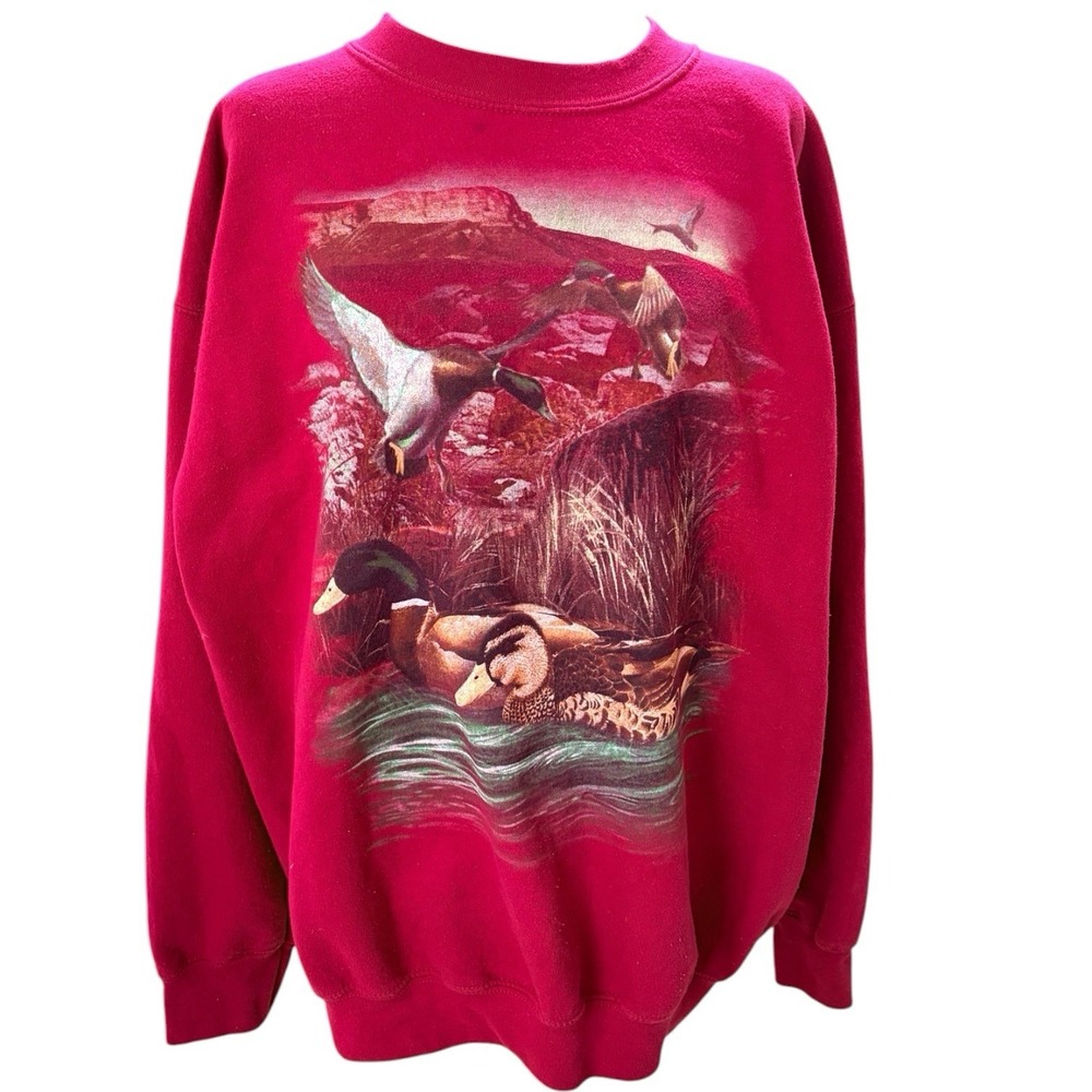 Vintage Duck Hunting Wildlife Graphic Crewneck Sweatshirt Gildan Mens L
